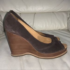Michael Kors Newton Peep Toe Wedge in Brown Suede